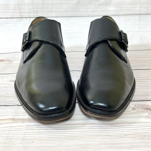 Florsheim Ravello Mens 9.5M Black Leather Monk Strap Dress Shoe Plain Toe Loafer - Picture 4 of 16